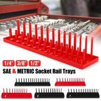 3pc Socket Organizer Tray Rack Holder Metric SAE 1/4 3/8 1/2 Red Black Plastic Sleeve Holder Garage Storage Tool Rack Organiz