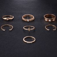 7PcsSet Bohemian Rhinestone Totem Ring Alloy Chains Open Knuckle Vintage Rings