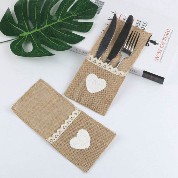 yizhuoliang-1ชิ้นผ้าพันคอลูกไม้-jute-wedding-tableware-pouch-ช้อนส้อมกระเป๋า-party-decor