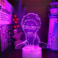 Haikyuu Kei Tsukishima รูปอะนิเมะ3D ภาพลวงตาโคมไฟ LED เปลี่ยนสีกลางคืนไฟ USB RGB ประดับห้องโคมไฟเด็กแสง