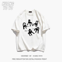 HUANGYOYO เสื้อยืดแขนสั้นสำหรับผู้หญิง100% ผ้าฝ้ายคอกลมพิมพ์ลายเก้าอี้การ์ตูนสนุกๆของ