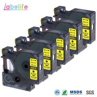 Labelife 5 Pack 9mm 40918 Black on Yellow Labeling Tapes Compatible for DYMO Label Makers Tape S0720730 Stationery Printer Tape