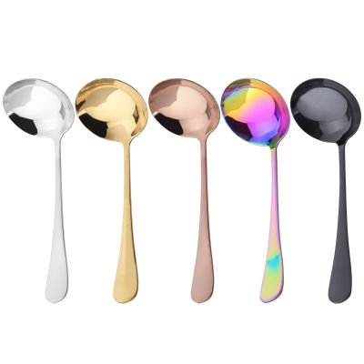 Colorful Soup Spoon Set Creative Mirror Stainless Steel Soup Spoon Colander Long Handle Thicken Spoons Kitchen Bar Cooking Tools