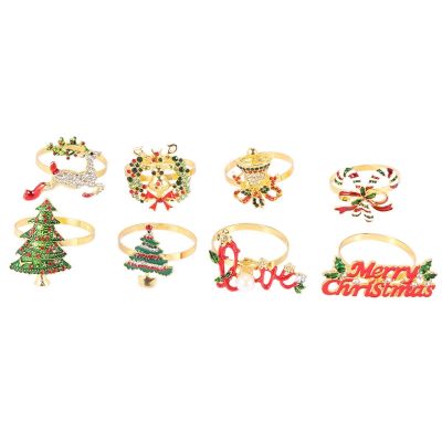 Christmas Napkin Rings - Set of 8 Napkin Holder Rings for Holiday Christmas Table Decoration Elk Napkin Buckle