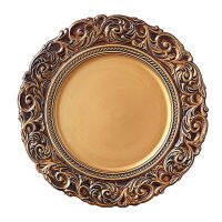 Antique Gold Charger Plate with Embossed Edge Dinner Plate Elegant Tableware Decoaration