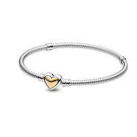 925 silver Bracelet Domed Golden Heart Clasp Snake Chain Bracelet for women jewelry fashion gift