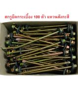 สกรูยึดหลังคากระเบื้องลอนคู่ 100 ตัว ปลายสว่าน+แหวนสังกะสี