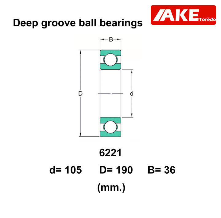 6221-ตลับลูกปืนเม็ดกลมร่องลึก-6221-open-deep-groove-ball-bearings-ขนาด-ใน105-มิล-แบบไม่มีฝา-จัดจำหน่ายโดย-ake-tor-do