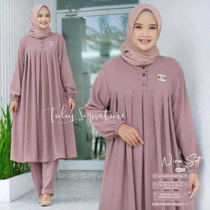 One Set Nira One Set Tunik Setelan Kringkel Airflow One Set Wanita