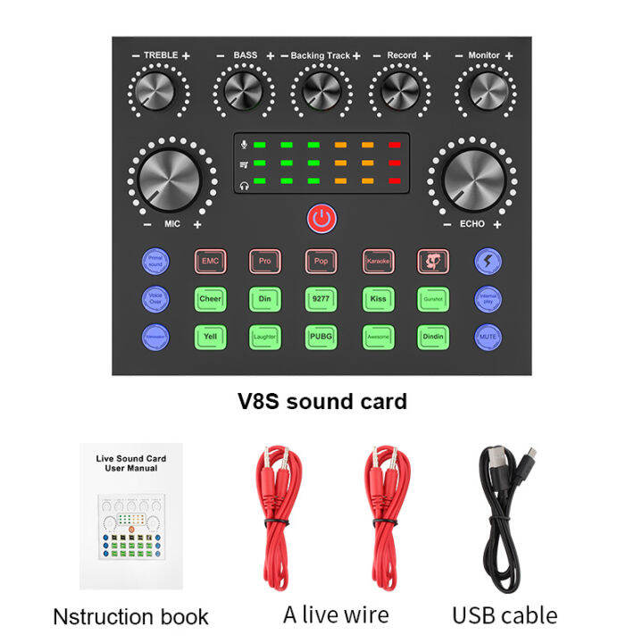 V8S Sound Card Audio Mixer USB External Sound Card Headset Microphone