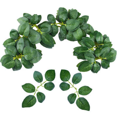 Artificial Rose Leaves Fake Flower Green Leaves for DIY Wedding Bouquets Bridal Shower Centerpieces Party Cake Decoration Spine Supporters
