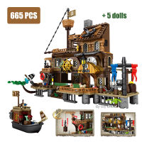 2021Pirates Ship Adventure House Wharf Ideas Island Storm Vessel Boat Movie Building Blocks Houseboat Model Toys for Kids Xmas Gifts