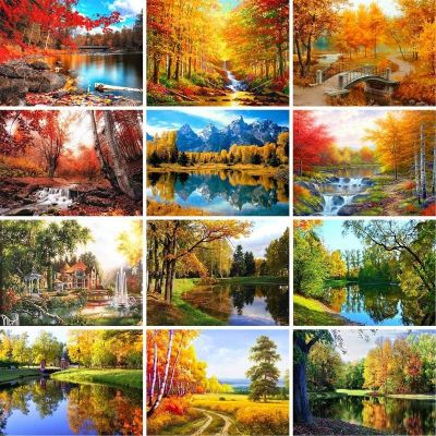 GATYZTORY Framed DIY Painting By Numbers Autumn Landscape Acrylic Paint On Canvas Modern Wall Art Picture By Numbers Living Room
