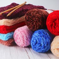 100G Benang Chenille Benang Beludru Katun Campuran Poliester untuk Rajutan dan Rajutan Benang Wol Hangat Lembut Garis Tebal Garis Syal DIY