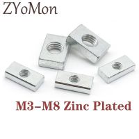 ◎♚✑ 5 50pcs Square Nut M3 M4 M5 M6 M8 Rectangular Nuts Thin Slider Block Nuts Zinc-Plated Carbon Steel Aluminum Profile Accessory