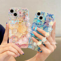 ใหม่ เคส for iPhone 15 iPhone15 Pro Max Plus เคส ที่ย้อนยุคแนวแฟชั่นภาพสีน้ำมันเงาดอกไม้กันตกน่ารัก เคสโทรศัพท์ กันกระแทกพร้อมสายรัดข้อมือดอกไม้คริสตัล3D 2023