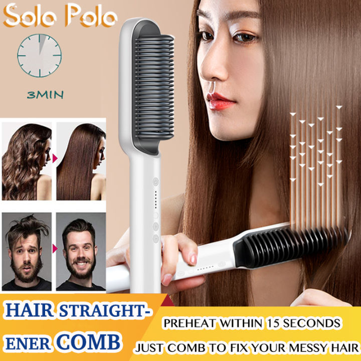 Professional Electric Hair Straightener Brush Heated Comb Straightening ...