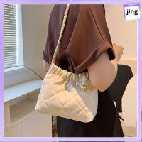 JING จีบลายสก๊อต กระเป๋าทรงถัง จุได้มาก หนังพียู กระเป๋า Crossbody แฟชั่นสำหรับผู้หญิง สีทึบทึบ กระเป๋าสะพายไหล่แบบสั้น ผู้หญิงผู้หญิงผู้หญิง