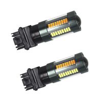 ชิป T25เบรครถ3157 3156 P27/7W P27w 66smd 4014ชิป Led หลอดไฟท้ายรถไฟเลี้ยวสีเหลืองอำพันสีขาว