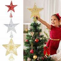 {Decwork}Hollow Sparkle Star Toppers Christmas Tree Topper Gold Silver Red Xmas Tree Ornament For Christmas New Year Party Treetop Decor