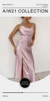 Satin Solid Sexy Long Slip Evening Spaghetti Strap Dresses Women Bodycon Summer Ruffles Dress Strapless Sundress Party Vestido