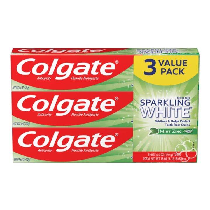 Colgate Sparkling White Mint Zing Toothpaste 3 x 170g Value Pack