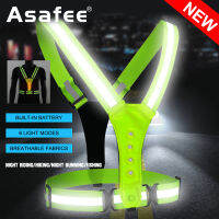 Asafee 300LM F802 4*LED white light +4*LED red light super bright outdoor sport safety light strap with reflective strip can focus  Built-in battery press switch IPX4 waterproof