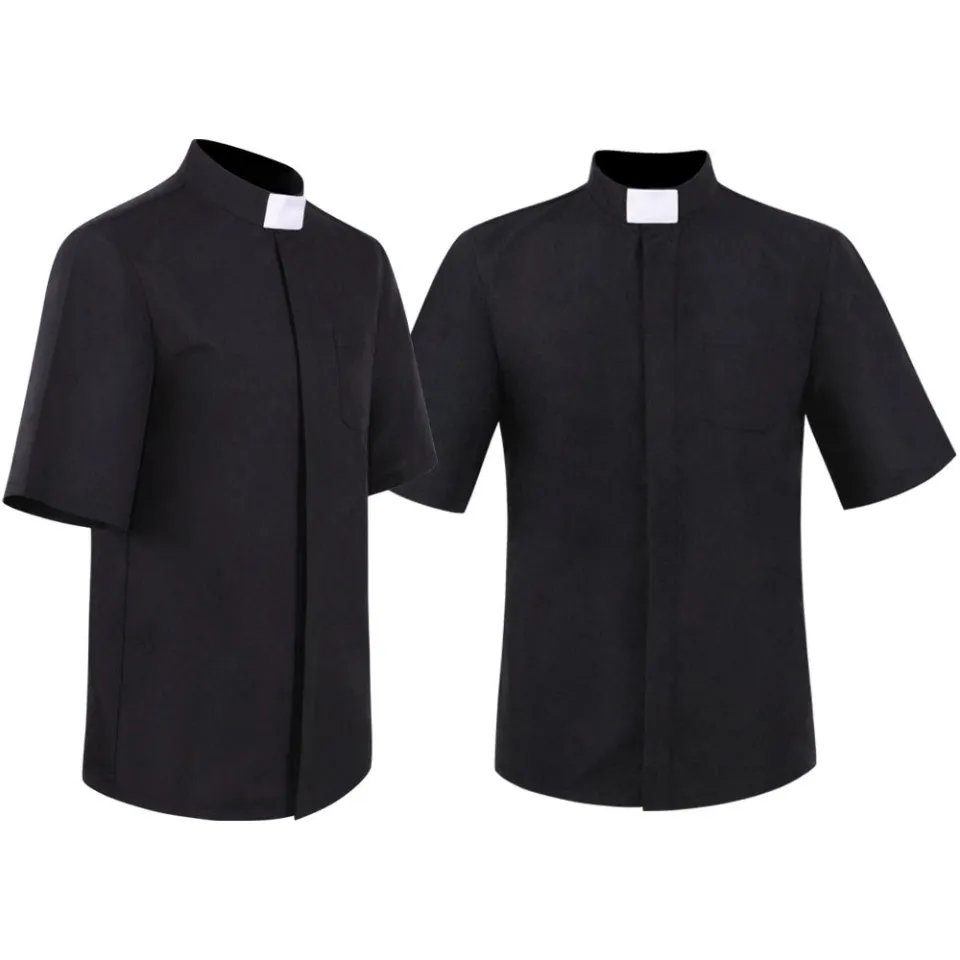 sacred Short Sleeve Priest Black Shirt Pastor Men Clergy Stand-Up Tab  Collar Catholic Church Minister Preacher Tops Roman Blouse S-5XL Lazada PH