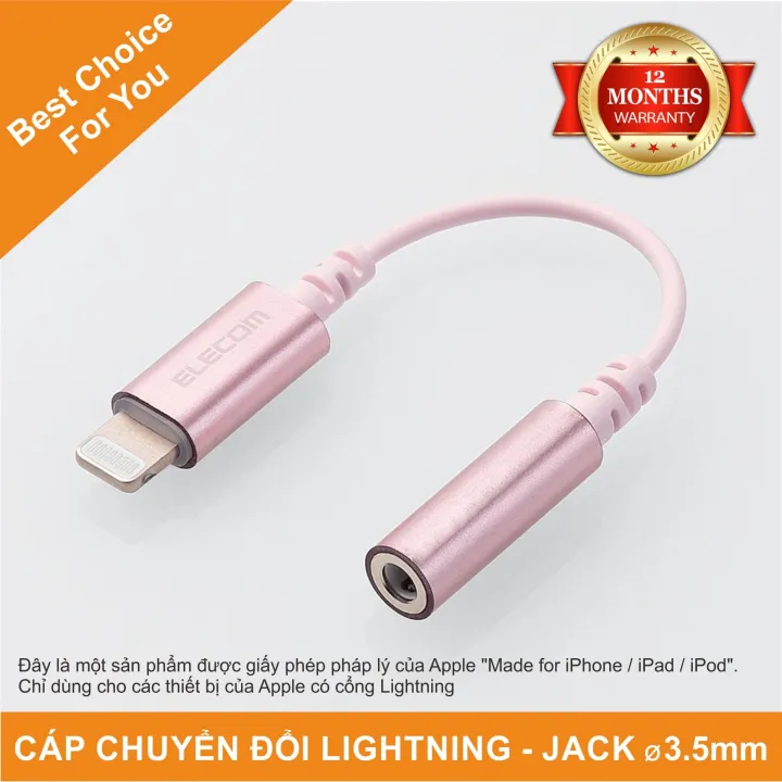 Đầu cáp chuyển đổi Lightning sang Jack  Elecom MPA-L35DS, sản phẩm  được cấp phép bởi Apple chuyên dùng cho Iphone, Ipad, Ipod. 