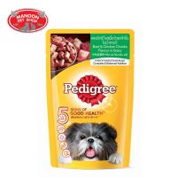 HOG อาหารสุนัข [12 PCS][MANOON] Pedigree Pouch เพดดิกรี เพาซ์ เนื้อและไก่ชิ้นในน้ำเกรวี่ 130g X 12 ซอง อาหารหมา  สำหรับสุนัข