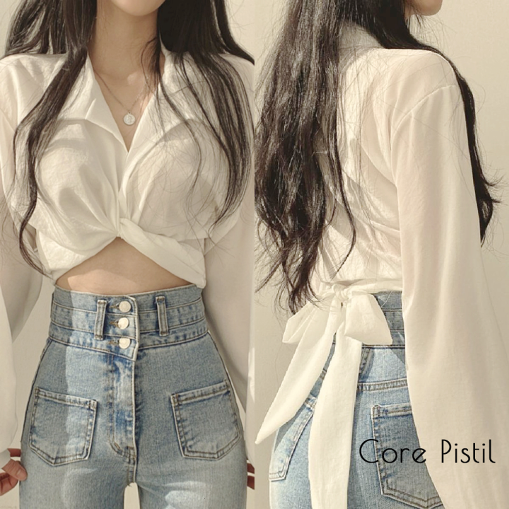 Core Women's Back Bow Longsleeve Shirt Short Summer Top Lazada PH