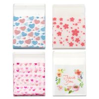 卐 100Pcs/50pcs 7x7cm Plastic Transparent Heart Bags for DIY Jewelry Candy Cookie Gift Self Adhesive Pouch Storage Packaging Bags