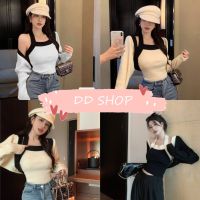 DD SHOPพร้อมส่ง 47206 เสื้อสายคล้องคอไหมพรม+เสื้อคลุม ผ้านิ่มใส่สบายเกาหลีเกาใจ