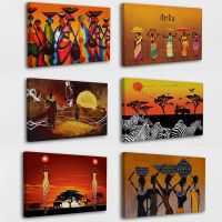 Graffiti Abstract African Black Tribal Women With Fruits Poster Africa Landscape Art Canvas Painting Wall Pictures Home Decor