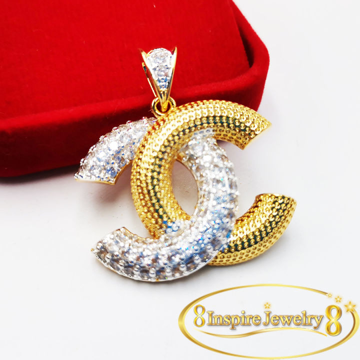 inspire-jewelry-จี้ฝังเพชรงานแฟชั่นอินเทรน-สวยงาม-งานจิวเวลลี่-สีทอง-ขนาดใหญ่กว่าเหรียญห้าบาท