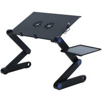 Foldable Laptop Desk, Adjustable Laptop Stand, Portable Laptop Table with 2 Cooling Fans &amp; Mouse Tray Office Laptop Desk