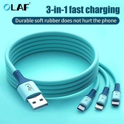 สายชาร์จซิลิโคนเหลว3 In 1สาย USB โอลาฟ3A เครื่องชาร์จสำหรับซัมซุงไมโครประเภท C แบบชาร์จได้เร็วสายไอโฟน Xiaomi