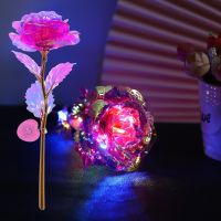 Colorful Simulation Rose Valentines Bouquet 24k Gold Foil Plated Roses Artifical Flowers Led Eternal Lovewedding Decor Gifts
