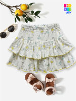 KiddeeCrew กระโปรงเด็ก  กระโปรงสั้นครีมลายเต้นฟ้าเหลือง  Cream short skirt with blue and yellow dance pattern เหมาะสำหรับอายุ 2-10 ปี