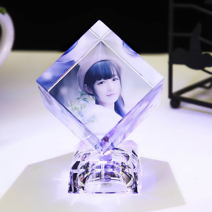 diy-rotating-square-shaped-crystal-photo-frame-customized-color-printing-picture-frames-glass-personalized-gleamy-gifts