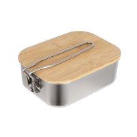 900ML Outdoor Camping Lunch Box Stainless Steel Hiking Mess Tin Picnic Food Lunch Container with Bamboo Cover Chopping Board CLS