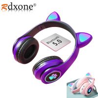 Wireless Headset Cat Ears Headphones with Mic Blue-tooth Glow Light PC Phone Gaming Headset Children Gamer Girl Gifts