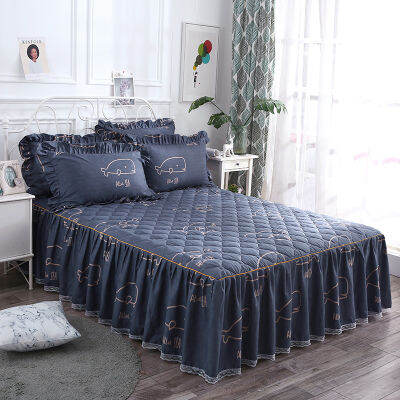 3 Pcs Bed Sheet Set Princess Cotton Bed Skirt Bedspread Home Thickened Frosted Lotus Leaf Queen Size Bed Sheets Set for Bed