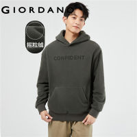 GIORDANO Men Hoodies Polar Fleece Letter Print Warm Hoodies Kanga Pocket Windproof Hood Simple Fashion Casual Hoodies 01023832