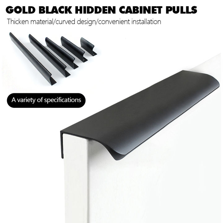 Gold Black Hidden Pulls Aluminum Alloy Kitchen Cupboard Handles Drawer Knobs Furniture