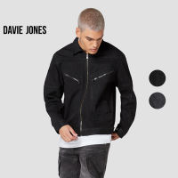 DAVIE JONES เสื้อแจ็คเก็ตยีนส์ ทรงทรัคเกอร์ สีกรม Denim Trucker Jacket in navy JK0024BK NV