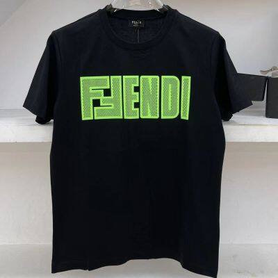 ใหม่ Fendii 2023ฤดูใบไม้ผลิ/ฤดูร้อนแขนสั้นสำหรับทั้งหญิงและชายเสื้อยืดผ้าฝ้ายคอกลมแท้พิมพ์ลายตัวอักษรแฟชั่นครึ่งแขน