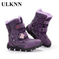 ULKNN Childrens Winter Snow Boots For Baby Girl Shoes Kids Boys Fashion Plus Velvet Warm Waterproof Non-slip Boot TPR Purple