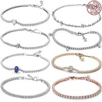 Hot Selling 925 Sterling Silver Classic Rose Gold All Zircon Adjustable Bracelet Fit Designing Original Charm DIY Birthday Gifts