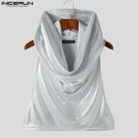 Medussa INCERUN เสื้อกล้ามมีฮู้ดสำหรับผู้ชายสีทึบแขนกุดแบบลำลองมีสไตล์ระยิบระยับระยิบระยับ (สไตล์ตะวันตก)